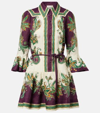 Alemais Ruthie printed ruffled linen minidress