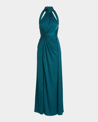 Mac Duggal Halterneck Open-Back Satin Gown