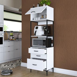 Dmora Credenza Capua, Aparador Con Un Estante, 3 Cajones, Una Puerta, 60x40x199h Cm Blanco