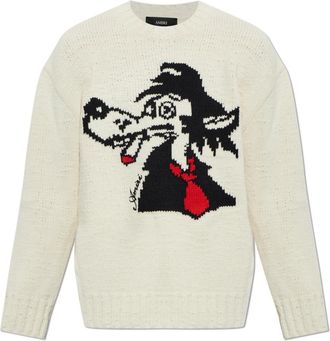 Amiri Wool Sweater - Heren - Ronde hals truien - Beige - M - Wol - Truien & Vesten