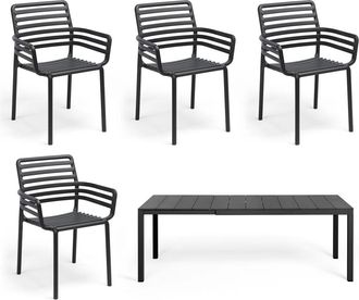 Nardi Doga Armlehnstuhl (4x) + Rio Alu Ausziehtisch 140, anthrazit
