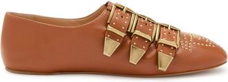 Chlo&eacute; Susanna Stud-embellished Leather Flats - Tan - 41 (IT41 / UK8)