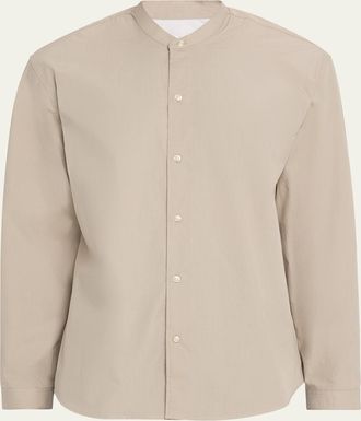 Officine G&eacute;n&eacute;rale Mens Poplin Band-Collar Button-Down Shirt