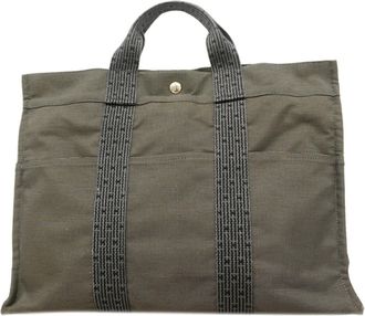 Herm&egrave;s Gray Nylon Tote Bag (Pre-Owned)