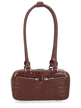 Self Portrait Black Crocodile Embossed Cow Leather Tote Bag