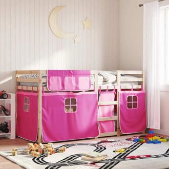vidaXL Vidaxl - Litera Con Cortinas Madera Maciza De Pino Rosa 90x200 Cm