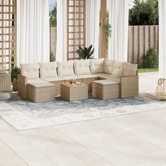 vidaXL Juego De Sof&aacute;s Jard&iacute;n Con Cojines Beige 10 Pzas Rat&aacute;n Sint&eacute;tico Vidaxl