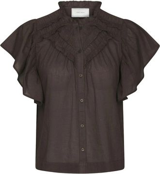 Neo Noir Vinsa S Voile Top - Dames - Overhemden - Bruin - S - Katoen - Overhemden