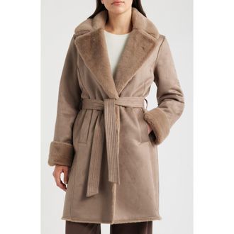 DKNY Faux Suede Jacke with Faux Fur Trim in Mushroom at Nordstrom, Size X-Small