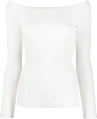 P.A.R.O.S.H. fine ribbed off-shoulder top - women - Cotton/Polyamide - L - White