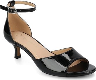 Journee Collection Womens Journee Jezzie Slide Black Patent Leather Kitten Heel Sandals GAL1769