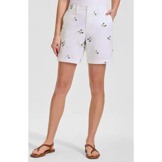 Lands End Plus Size Elastic Back Classic 7 Chino Shorts in White/blue Floral Embroidery at Nordstrom, Size 12Short