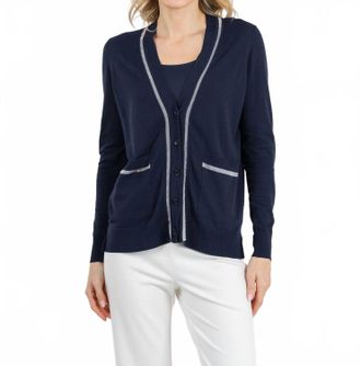 Peace of Cloth Sheer Stripe Cardigan In Navy