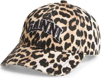 Ganni Leopard Cotton Baseball Cap at Nordstrom