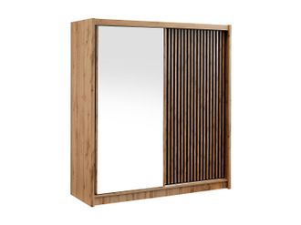 Vente-Unique Armario de 2 puertas correderas - Con espejo - Ancho 203 cm - Color: Natural y negro - CALOWI