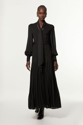 Karen Millen Womens Jersey Ponte Georgette Mix Midi Dress - Black Viscose - Size X-Small