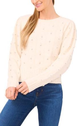 CeCe by Cynthia Steffe Imitation Pearl Embellished Sweater in Buttercream at Nordstrom Rack, Size X-Large