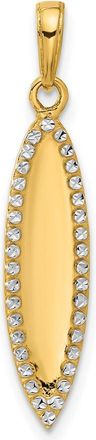 Diamond2Deal 14k Yellow Gold White Rhodium Diamond-Cut 3D Surfboard Pendant
