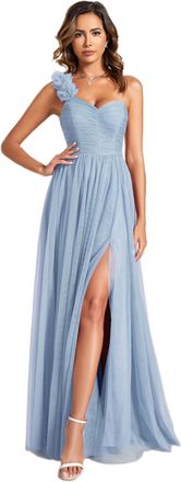Ever-pretty Womens One Shoulder Sleeveless Pleated A-Line Floor Length Bridesmaid Dresses Light Dusty Blue 18UK