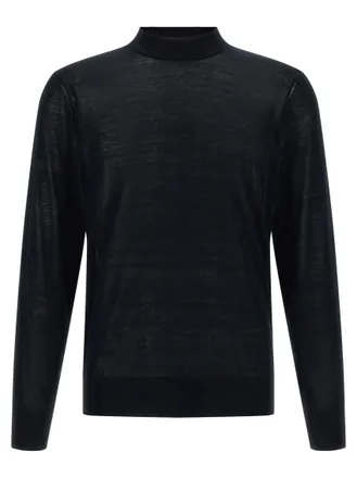 Brunello Cucinelli Blue Solid Mock Collar Sweater