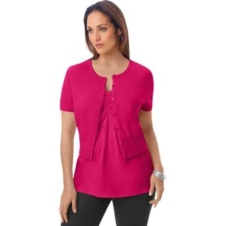 Jessica London Jewel-Neck Shrug in Cherry Red at Nordstrom, Size 12