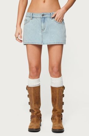 Edikted Chiara Low Rise Denim Miniskirt in Light-Blue at Nordstrom, Size X-Large