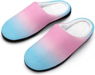 Generic Trans Transgender Flag Funny Mens Cotton Slippers Soft Non-Slip Rubber Sole House Slipper Indoor Outdoor