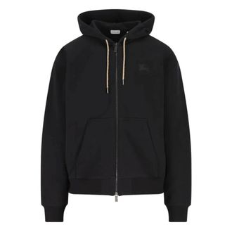 Burberry Zip-throughs, male, Black, Size: XL Check Hood Cotton Zip Hoodie