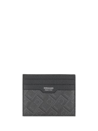 Ferragamo Gancini-Embossed Calf Leather Card Case - Gray