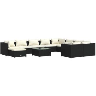 vidaXL Set De Muebles De Jard&iacute;n 11 Pzas Cojines Rat&aacute;n Sint&eacute;tico Negro Vidaxl