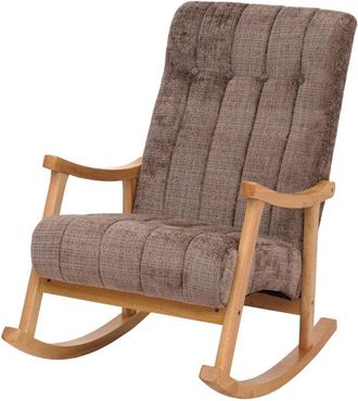 Hhg nunca usado] Silla mecedora 857, sillón relax, madera mvg, tela/tejido chenilla (465 g/m²), marrón, estructura natural