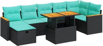 vidaXL 8 Piece Garden Sofa Set with Cushions Grey Poly Rattan Acacia vidaXL