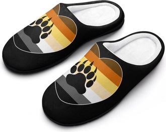Generic LGBT Bear Pride Heart Mens House Slippers Memory Foam Washable Cotton Slip on Home Shoes