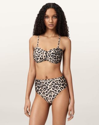 AllSaints Court Strapless Animal Print Bikini Top