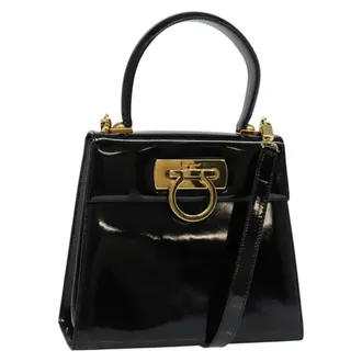 Ferragamo Gancini Convertible Top Handle Patent Leather Black Patent_Leather Handbag (Pre-Owned)
