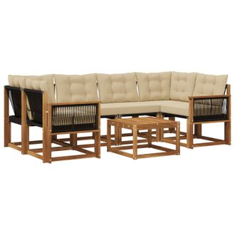 vidaXL Conjunto De Sof&aacute;s De Exterior Con Coj&iacute;n 7 Pcs Natural Y Beige Vidaxl