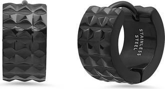 Steeltime Mens Pyramid Stud Huggie Hoop Earrings in Black at Nordstrom Rack
