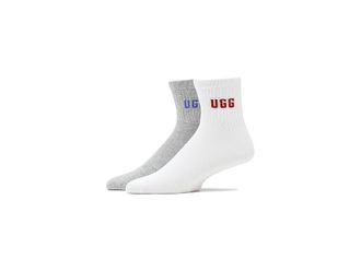 UGG Quinlin Logo Quarter 2 Pack Womens Quarter Length Socks Shoes Red Saffron/Grey Heather, Cotton/Polyester