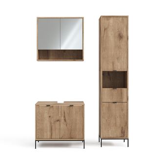 Vicco Conjunto De Muebles De Ba&ntilde;o Eliza, Roble Vikingo, 3 Partes, Con Unidad Alta