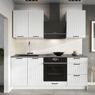 Vicco Cocina Para Solteros Fame-line, Blanco Casa De Campo/blanco, 190 Cm, Et Antracita, Vicco