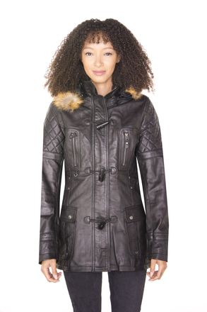 Infinity Leather Womens Quilted Parka Jacket-Brussels - Black - Size 12 UK