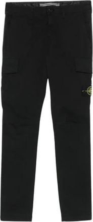 Stone Island Broeken, Heren, Zwart, W34, Katoen, Logo Patch Cargo Broek