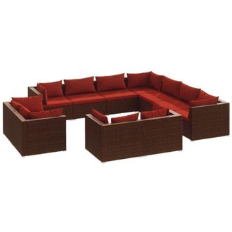 vidaXL Set Muebles De Jard&iacute;n 11 Piezas Cojines Rat&aacute;n Sint&eacute;tico Marr&oacute;n Vidaxl
