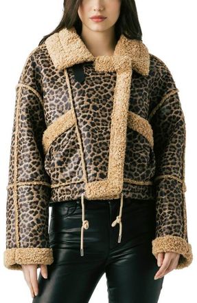 Blank NYC Bonded Leopard Print Faux Shearling Moto Jacket in In The Shadows at Nordstrom, Size X-Small