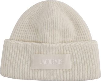 Jacquemus White Logo Ribbed Beanie Hat