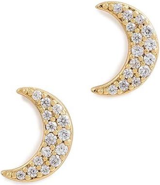 Kate Spade New York Youre A Gem Pave Moon Studs Womens Earring Clear/Gold, Cubic Zirconia