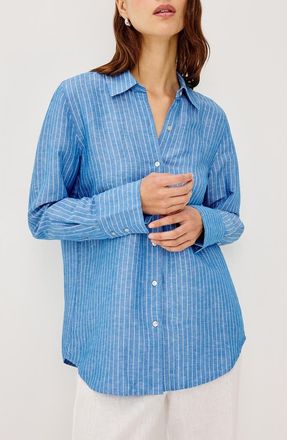 Rails Knox Linen Blend Button-Up Shirt in Avalon Stripe at Nordstrom, Size Xx-Small