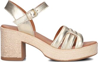 Notre-V Schoenen, Dames, Geel, 36 EU, Linnen, Elegante Blokhak Sandalen As-2000