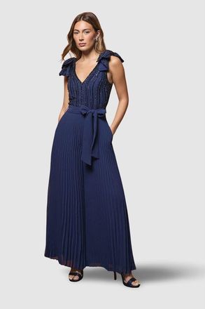 Coast Embellished Bow Shoulder Jumpsuit in Navy at Nordstrom, Size 14