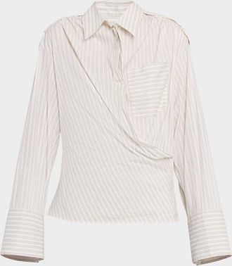 Iro Lace Pinstripe Cotton Wrap Blouse